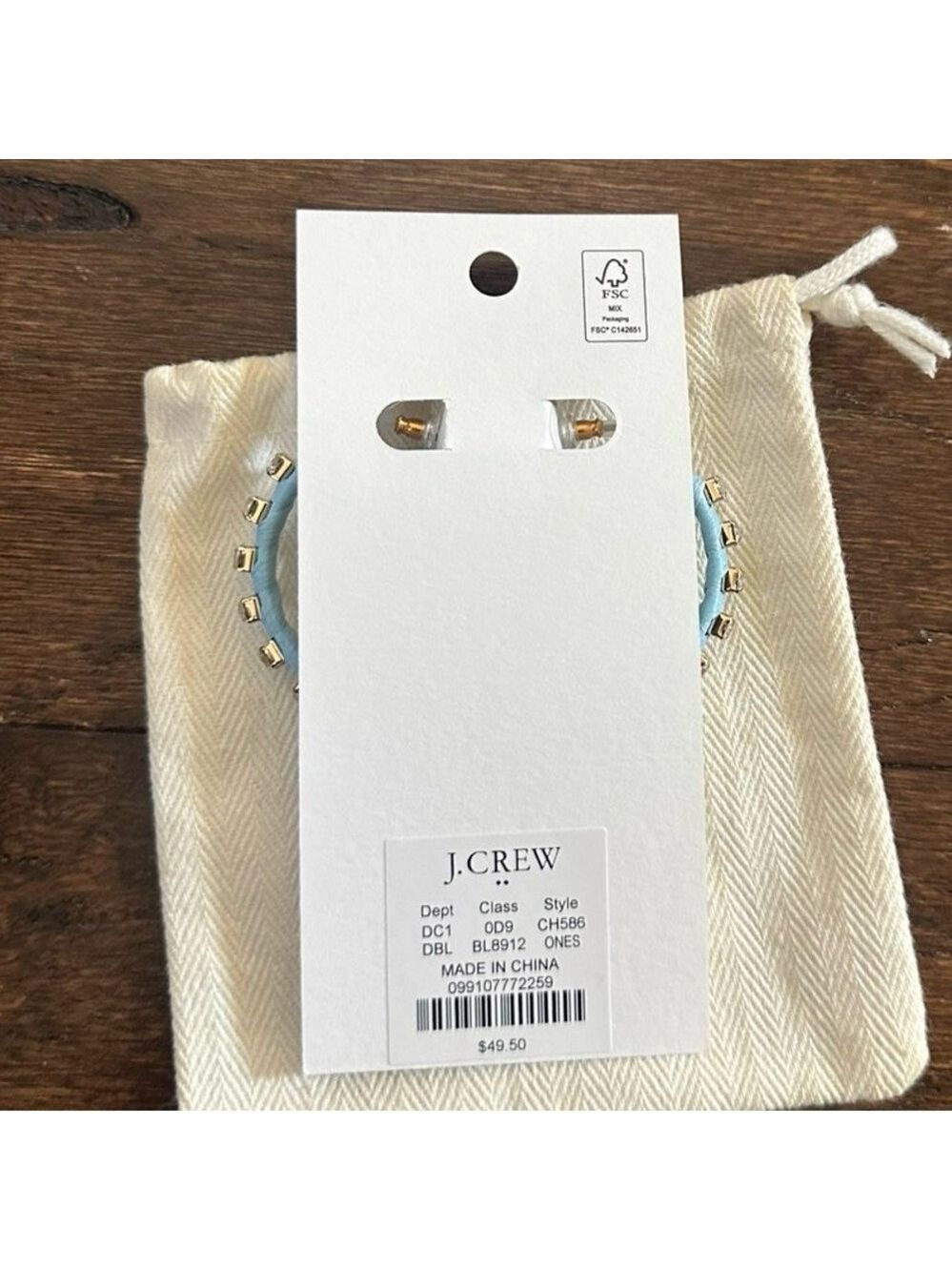 J.Crew-Woven rhinestone wrapped hoop earrings-blue-NWT - Picture 4 of 7